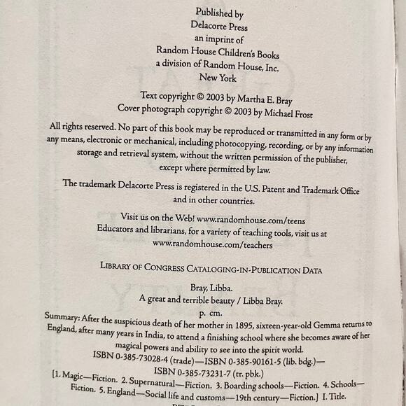 A Great and Terrible Beauty (The Gemma Doyle Trilogy) Book by Libba Bray - Picture 5 of 7